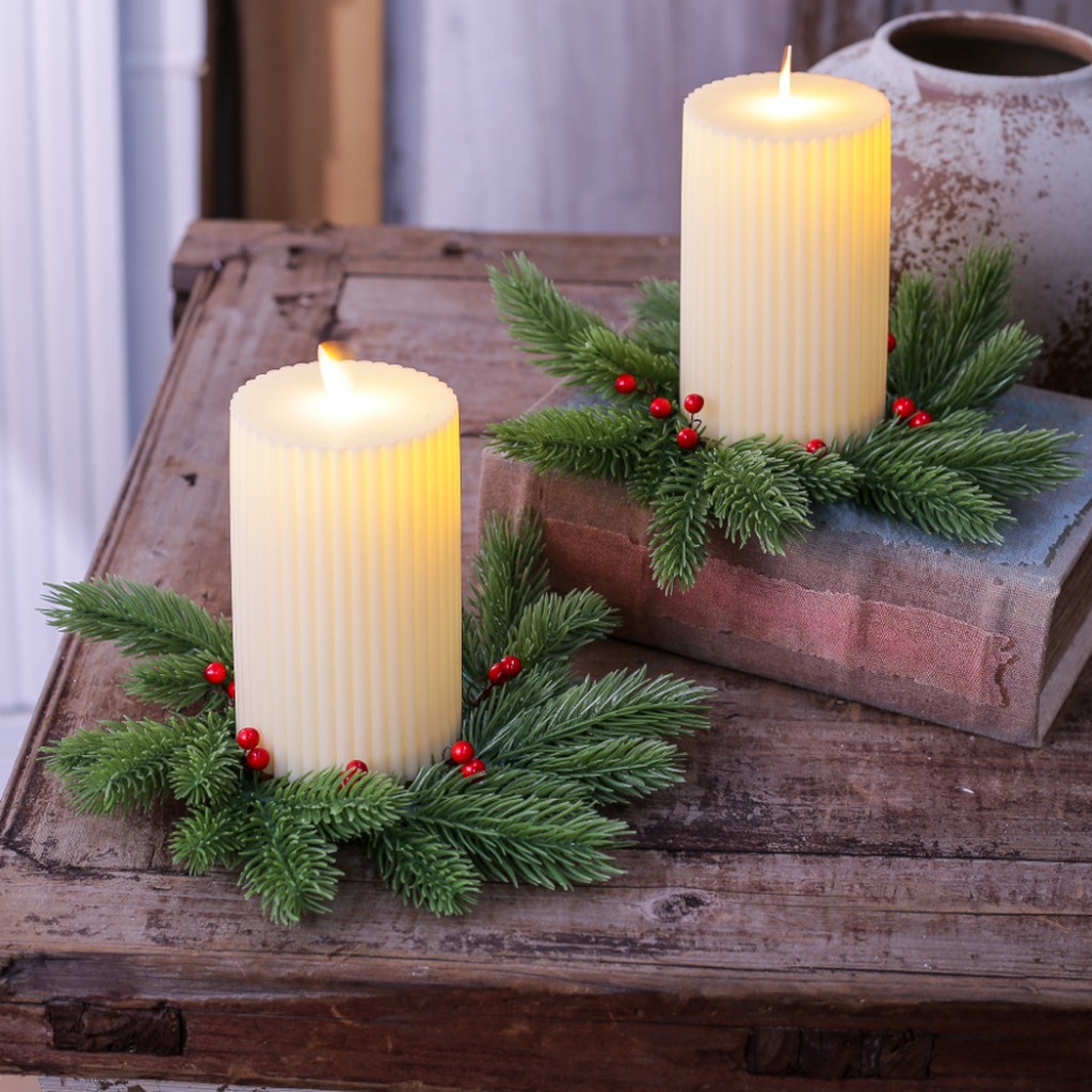 Home Improvement Shop - Kırmızı Çilekli Mum Çelengi Doğal Noel